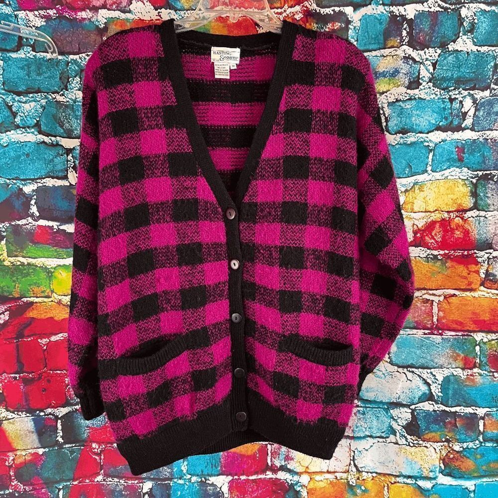 Vintage Hasting & Smith Plaid Check Oversized Cardigan Sweater Medium